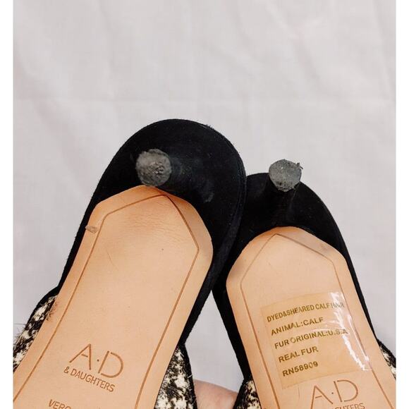 AD & Daughters Velvet Bow Calfskin Houndstooth Kitten Heel Mules Black White US7 - Picture 6 of 7